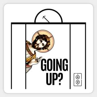 Jesus in Elevator Meme, Going Up? funny design Christ rising risen rizzen up to eternal life, are you joining with Him? Sticker